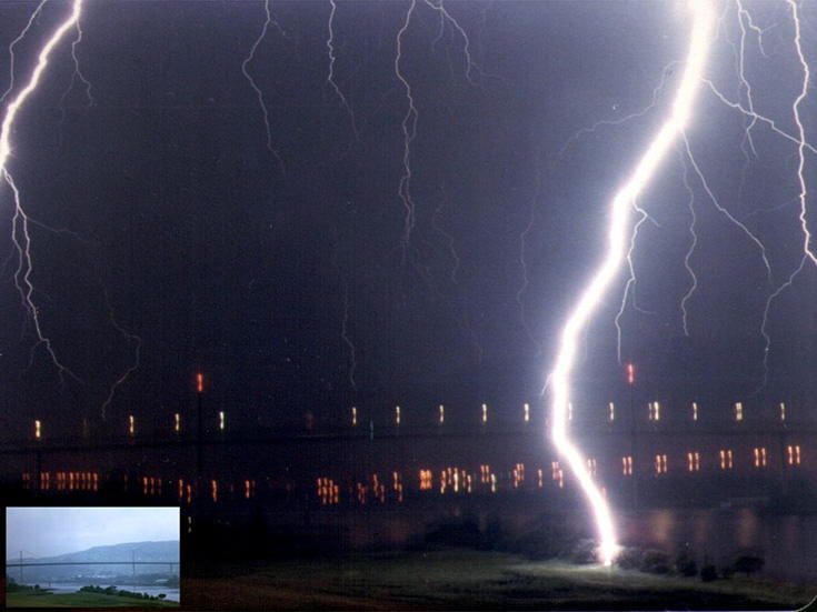 This is perhaps the most “amazing” picture I ever took.  It is a time exposure of a thunderstorm in Erskine Bridge, Scotland - on the River Clyde in 1985.  I didn't actually realize that there was a lightning strike within 600' of my location.
